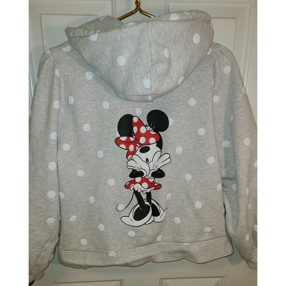 Disney Parks Minnie Mouse Youth Polka dot Hoodie Zip Up Puffed Sleeve Jacket L